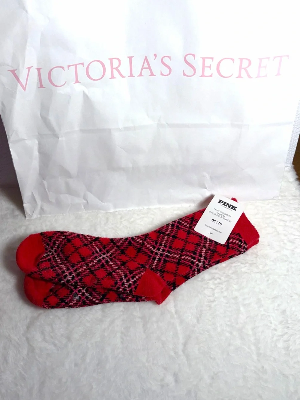 PINK Victoria’s Secret - Cozy Plaid Winter Christmas Socks 🎄❤️ 🎁❄️✨